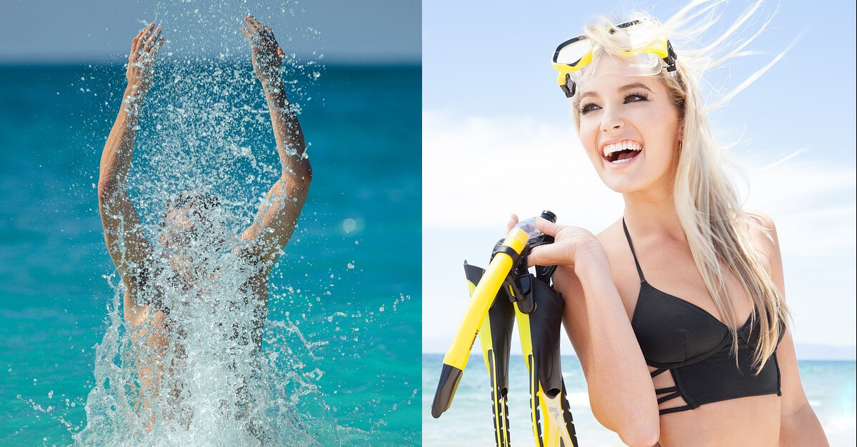 splashing and bikini